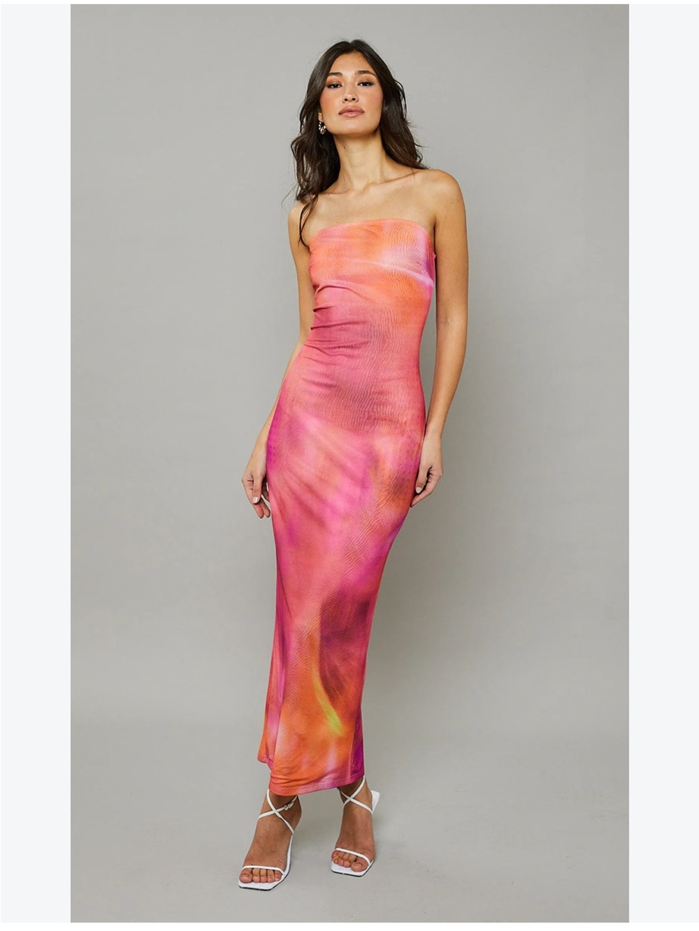 RARE LONDON Pink Multi Mesh Bandeau Tube Maxi dress